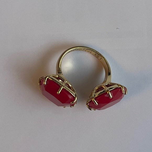 RED DIAMANTINE HEART AND SQUARE STONE YOU AND ME ADJUSTABLE RING - Picture 4 of 4